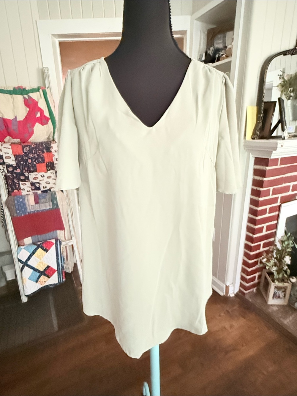 Light Sage V-Neck Flowy Short Sleeve Women's Top Zenana Premium NWT Size Small